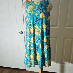 Cappagallo dress NWT Floral Fruit Print Sleeveless Dress Blue and Yellow Size Lg